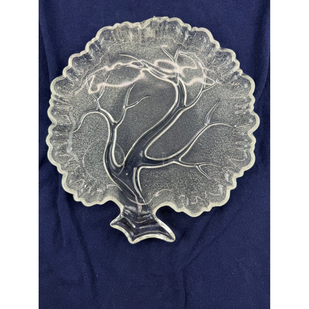 Vintage Clear Textured Glass Tree Shaped Plates Set of 4 Nature Inspired MCM